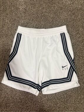Nike White Athletic Shorts with Black Trim & Swoosh
